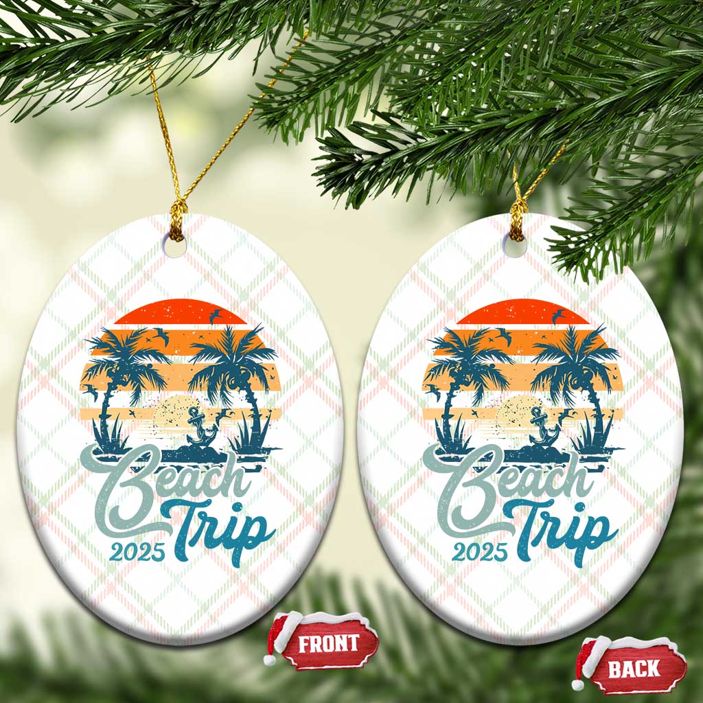 Beach Trip 2025 Ceramic Ornament Summer Vacation Vintage 70's Retro TS10 Print Your Wear