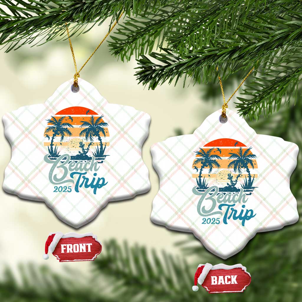 Beach Trip 2025 Ceramic Ornament Summer Vacation Vintage 70's Retro TS10 Print Your Wear