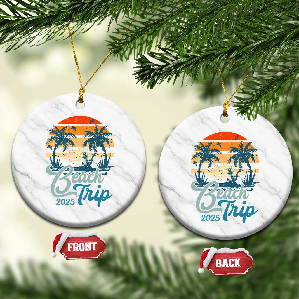Beach Trip 2025 Ceramic Ornament Summer Vacation Vintage 70's Retro TS10 1pc White Marble Print Your Wear