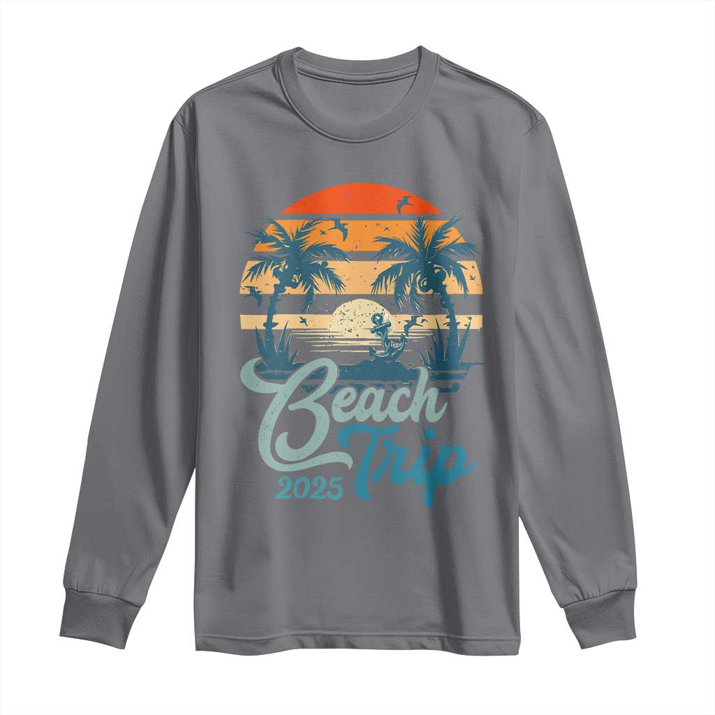 Beach Trip 2025 Long Sleeve Shirt Summer Vacation Vintage 70's Retro TS10 Charcoal Print Your Wear