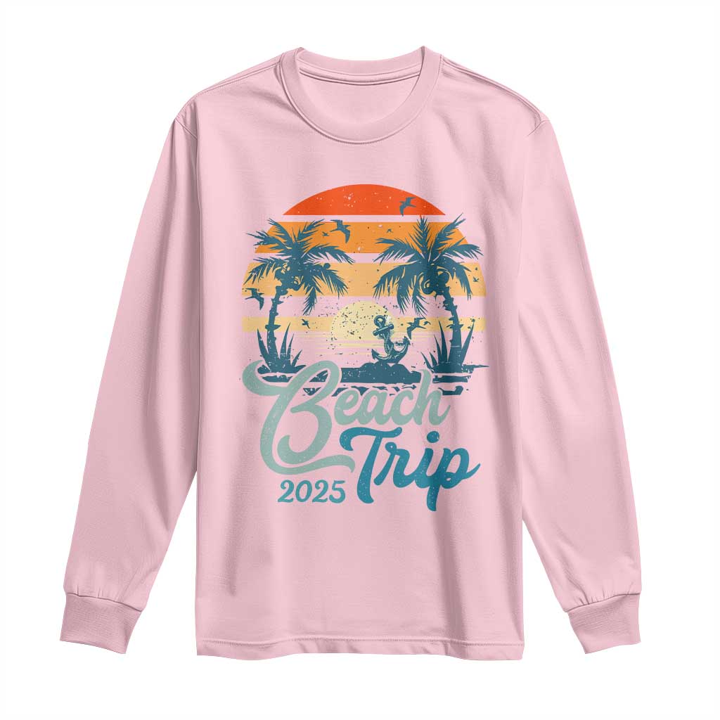 Beach Trip 2025 Long Sleeve Shirt Summer Vacation Vintage 70's Retro TS10 Light Pink Print Your Wear