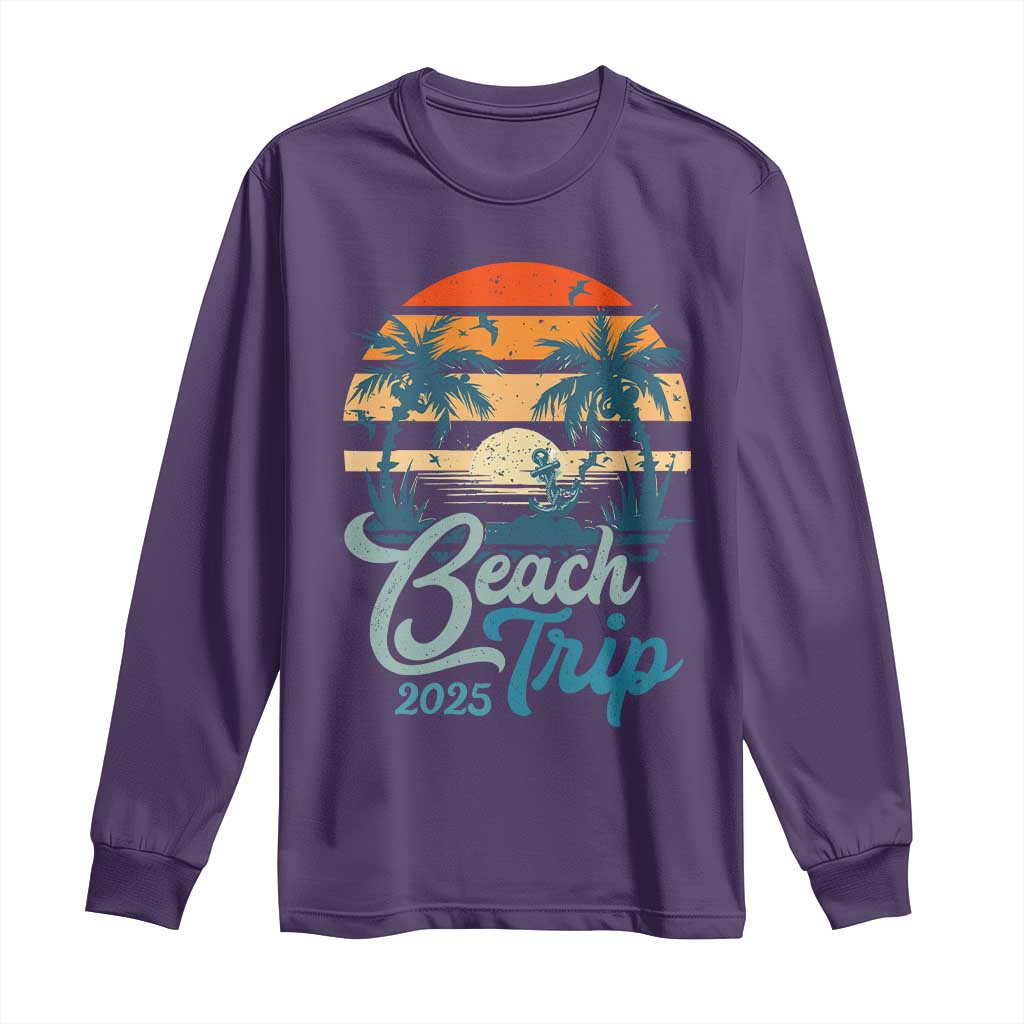 Beach Trip 2025 Long Sleeve Shirt Summer Vacation Vintage 70's Retro TS10 Purple Print Your Wear