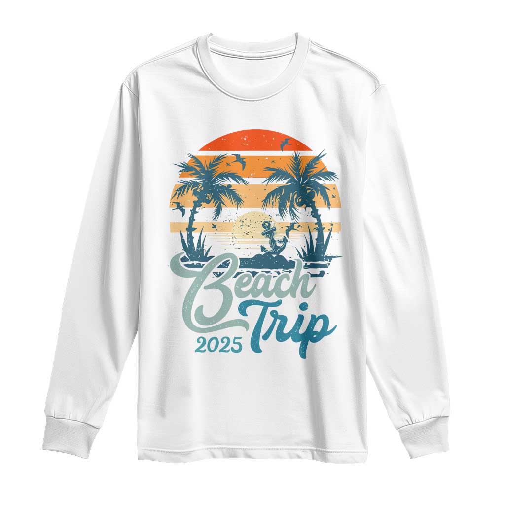 Beach Trip 2025 Long Sleeve Shirt Summer Vacation Vintage 70's Retro TS10 White Print Your Wear