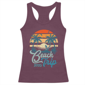 Beach Trip 2025 Racerback Tank Top Summer Vacation Vintage 70's Retro TS10 Maroon Print Your Wear