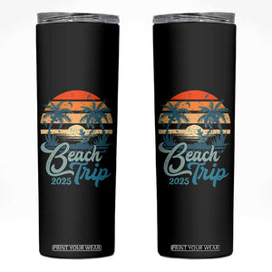 Beach Trip 2025 Skinny Tumbler Summer Vacation Vintage 70's Retro TS10 Black Print Your Wear