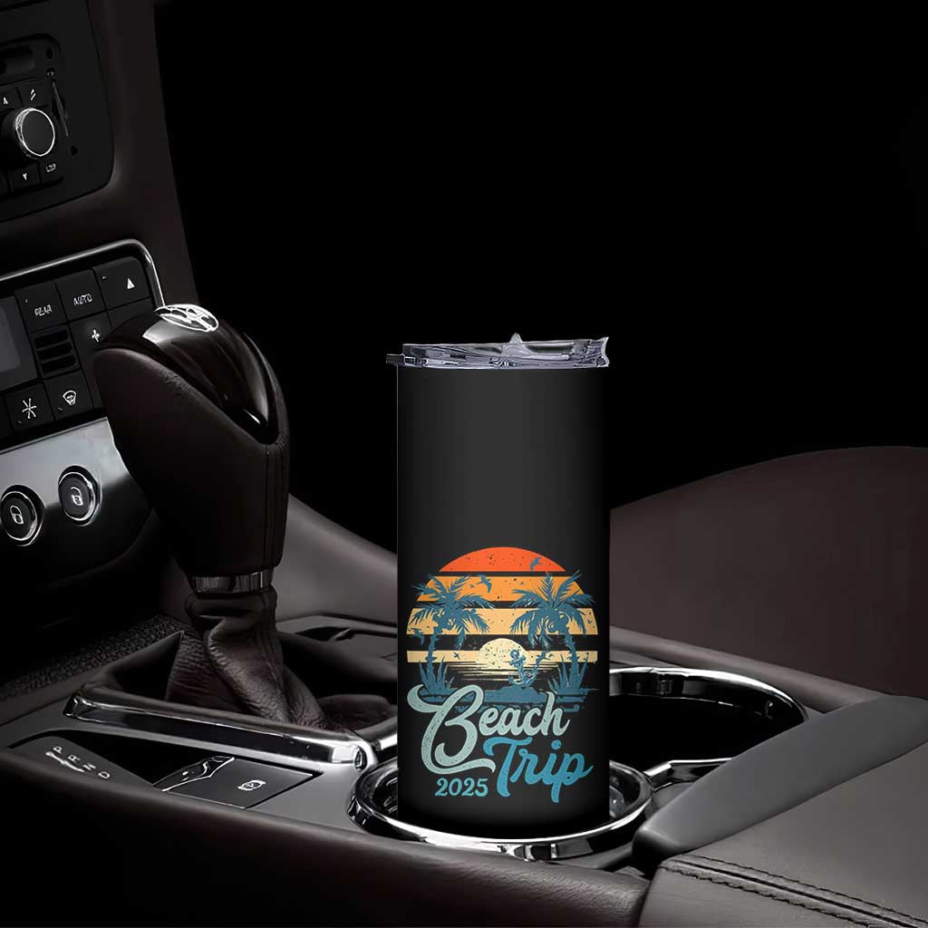 Beach Trip 2025 Skinny Tumbler Summer Vacation Vintage 70's Retro TS10 Print Your Wear