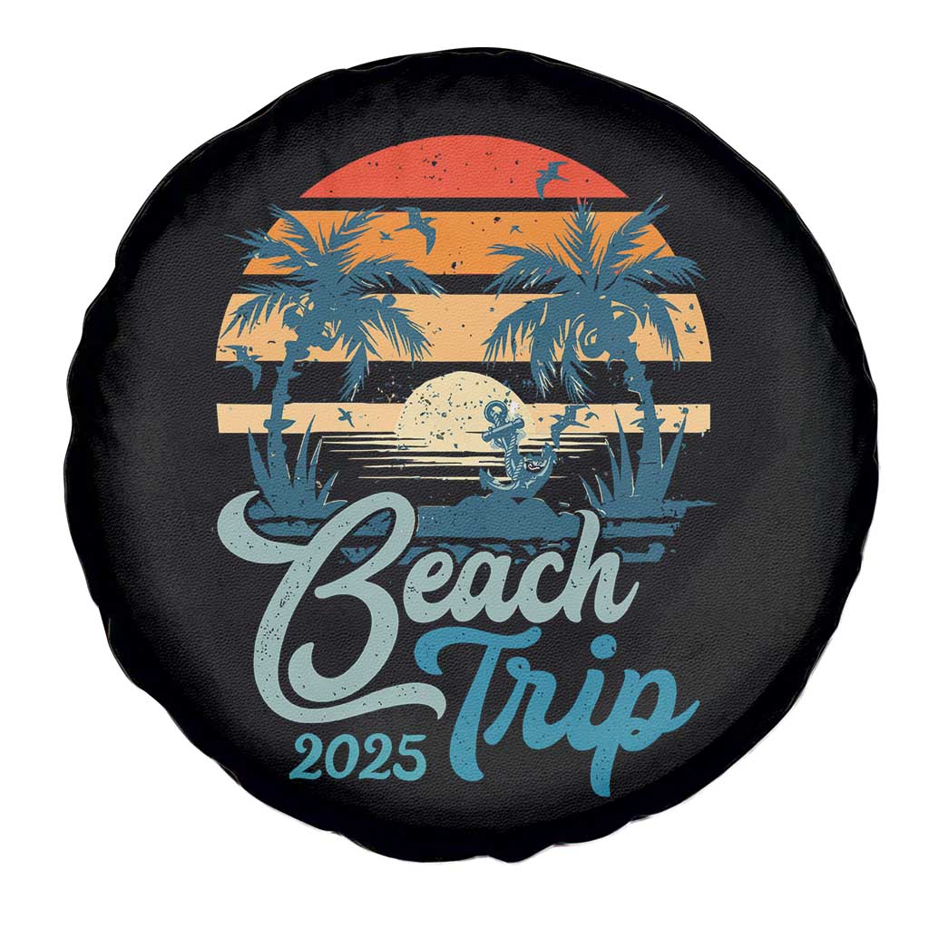 Beach Trip 2025 Spare Tire Cover Summer Vacation Vintage 70's Retro TS10 Print Your Wear