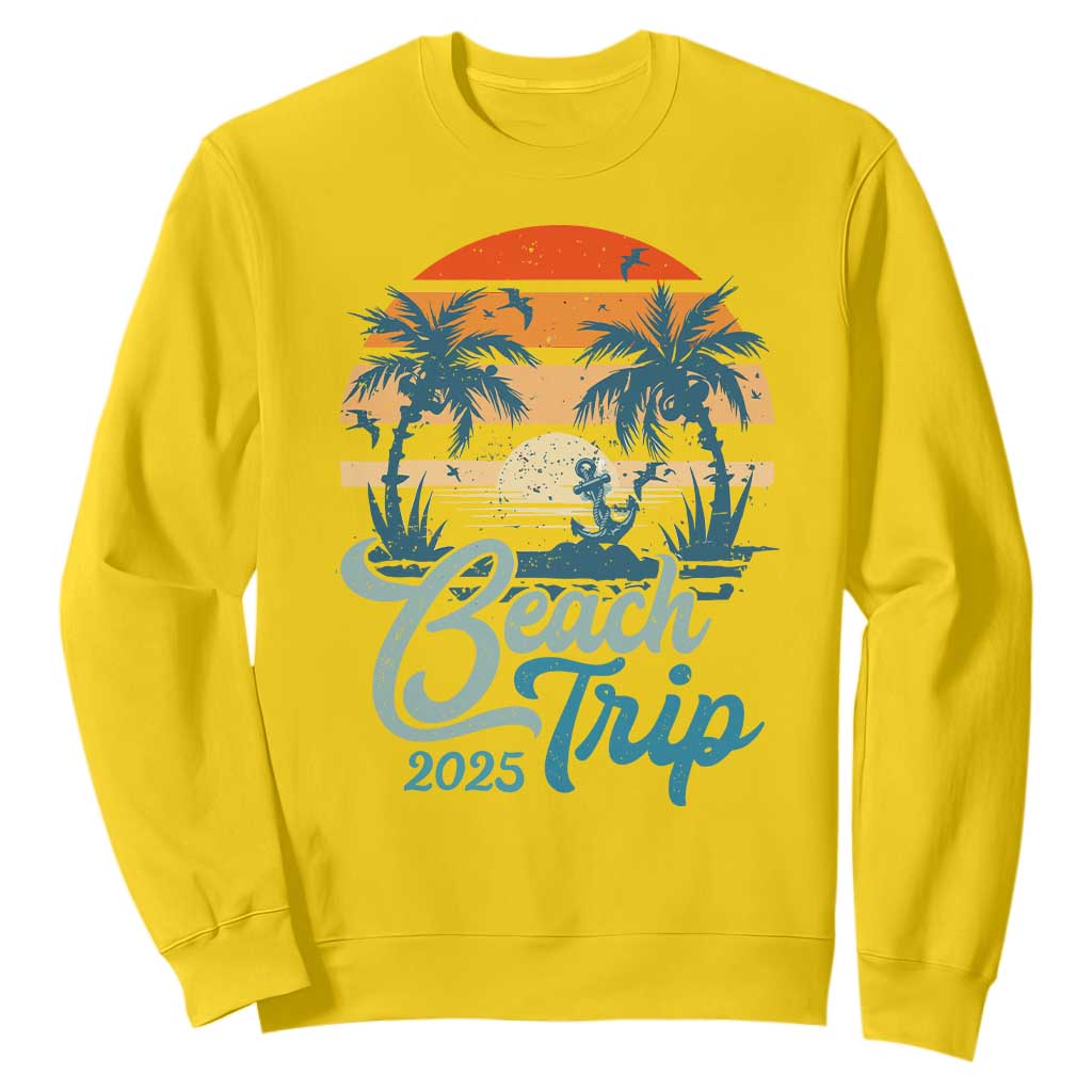 Beach Trip 2025 Sweatshirt Summer Vacation Vintage 70's Retro TS10 Daisy Print Your Wear