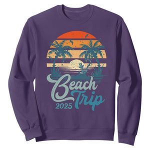 Beach Trip 2025 Sweatshirt Summer Vacation Vintage 70's Retro TS10 Purple Print Your Wear