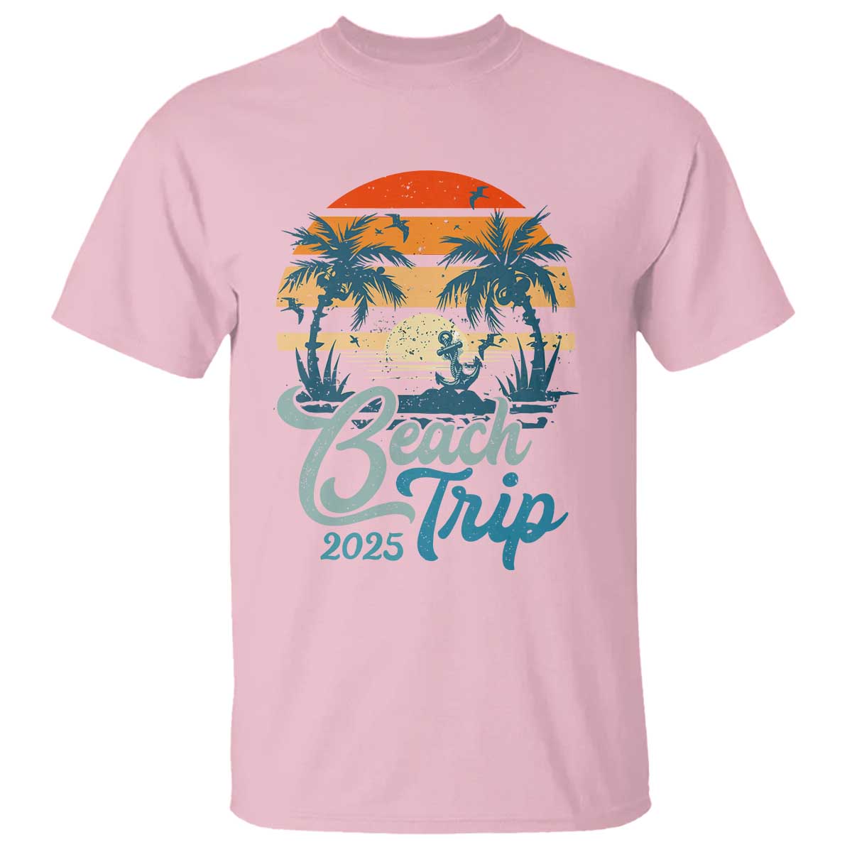 Beach Trip 2025 T Shirt Summer Vacation Vintage 70's Retro TS10 Light Pink Print Your Wear