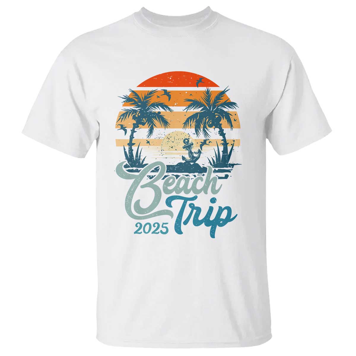 Beach Trip 2025 T Shirt Summer Vacation Vintage 70's Retro TS10 White Print Your Wear