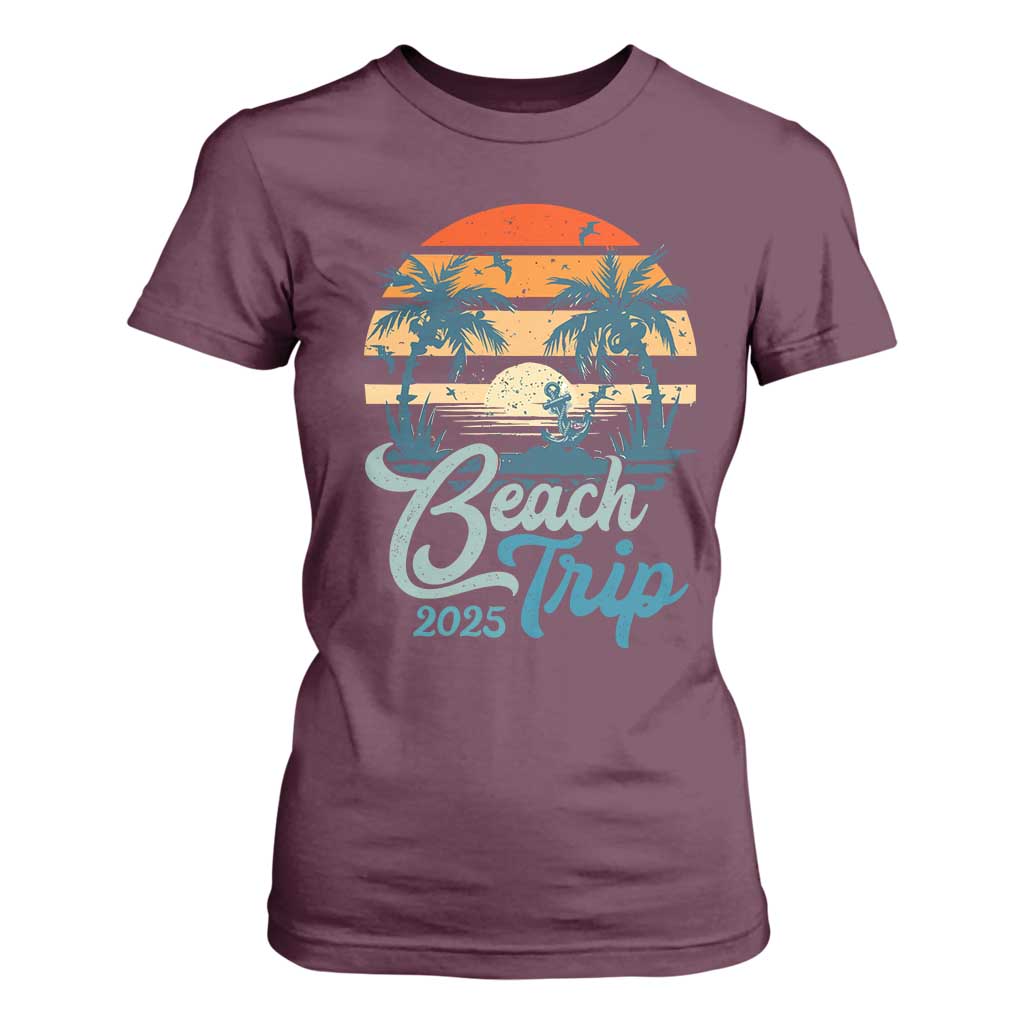 Beach Trip 2025 T Shirt For Women Summer Vacation Vintage 70's Retro TS10 Maroon Print Your Wear