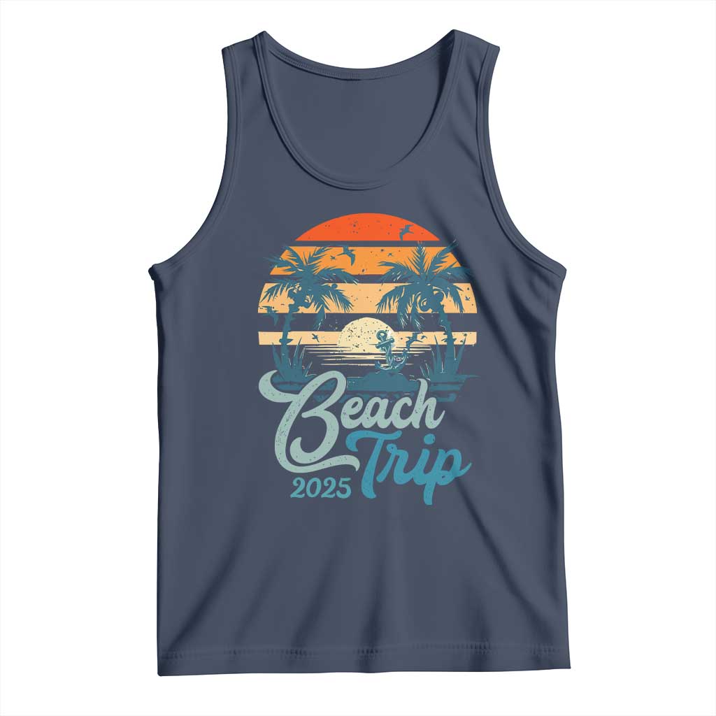 Beach Trip 2025 Tank Top Summer Vacation Vintage 70's Retro TS10 Navy Print Your Wear