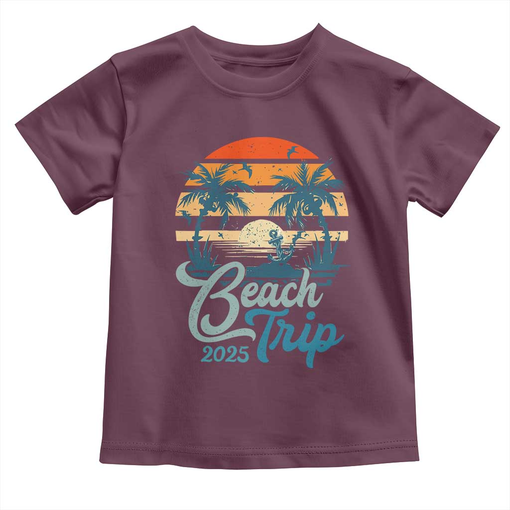 Beach Trip 2025 Toddler T Shirt Summer Vacation Vintage 70's Retro TS10 Maroon Print Your Wear