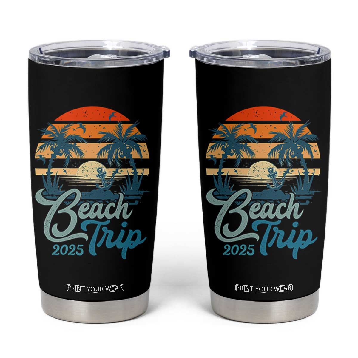 Beach Trip 2025 Tumbler Cup Summer Vacation Vintage 70's Retro TS10 Black Print Your Wear