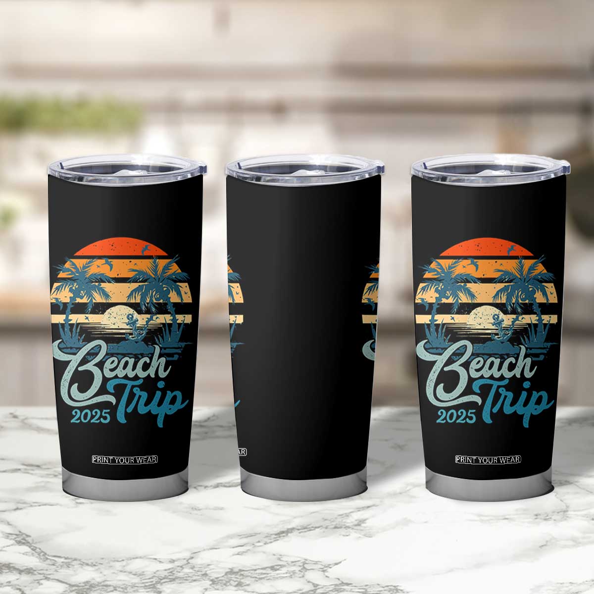 Beach Trip 2025 Tumbler Cup Summer Vacation Vintage 70's Retro TS10 Print Your Wear