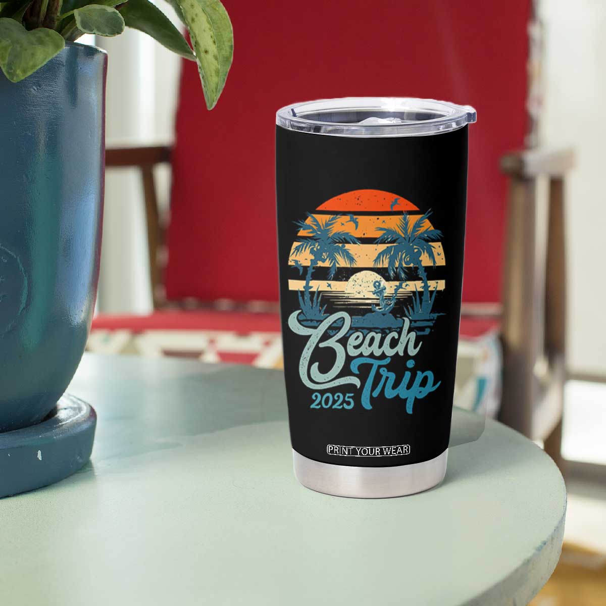 Beach Trip 2025 Tumbler Cup Summer Vacation Vintage 70's Retro TS10 Print Your Wear
