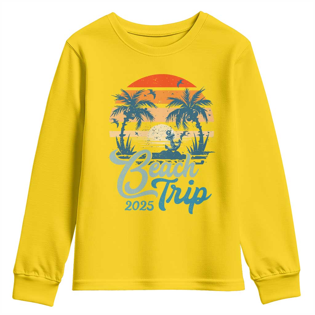 Beach Trip 2025 Youth Sweatshirt Summer Vacation Vintage 70's Retro TS10 Daisy Print Your Wear