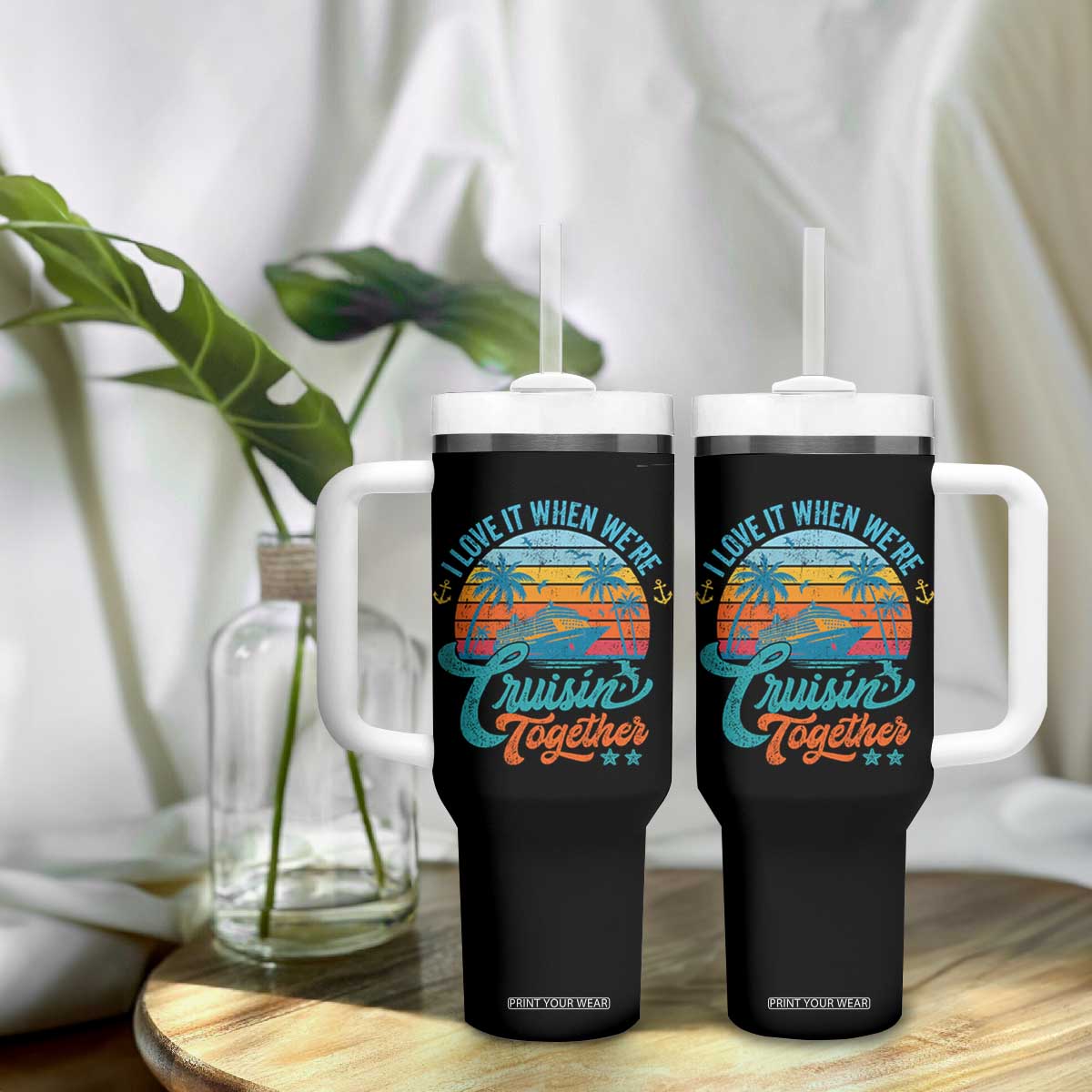 Cruising Matching Tumbler With Handle I Love It Cruisin Together Cruise Squad TS10 Print Your Wear