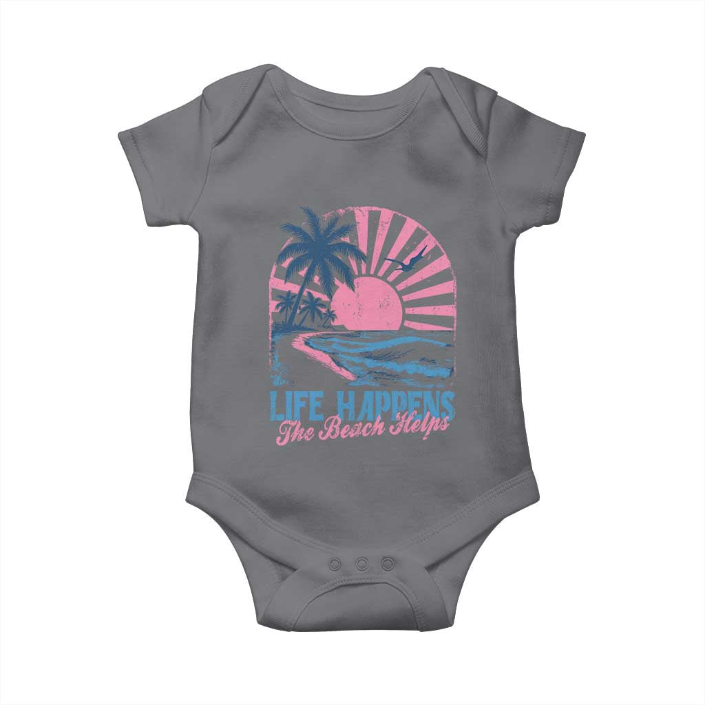 Life Happens The Beach Helps Baby Onesie Retro Coastal Ocean Therapy Cute Summer Vibes TS10 Charcoal Print Your Wear