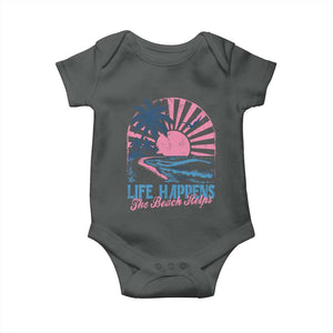 Life Happens The Beach Helps Baby Onesie Retro Coastal Ocean Therapy Cute Summer Vibes TS10 Dark Heather Print Your Wear