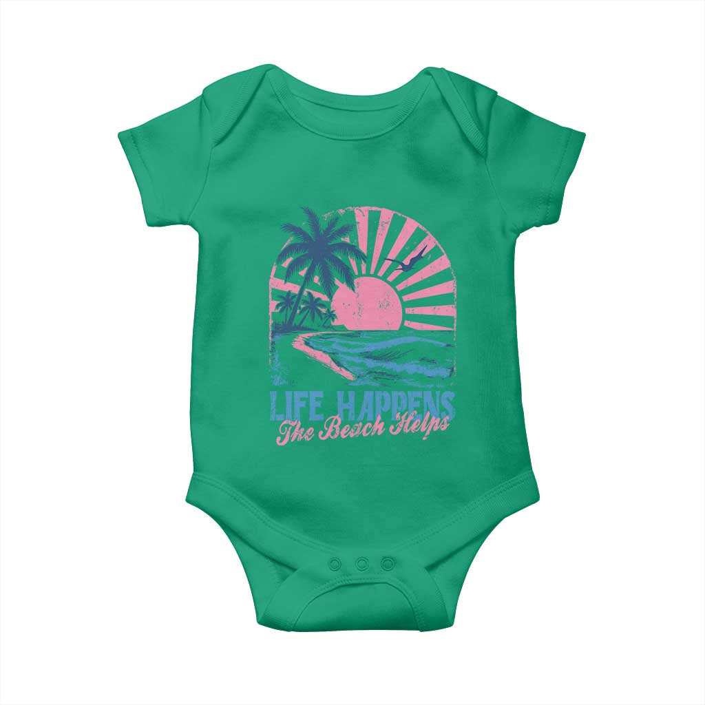 Life Happens The Beach Helps Baby Onesie Retro Coastal Ocean Therapy Cute Summer Vibes TS10 Irish Green Print Your Wear