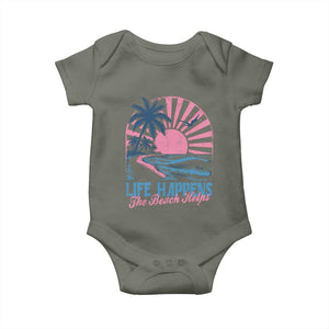Life Happens The Beach Helps Baby Onesie Retro Coastal Ocean Therapy Cute Summer Vibes TS10 Military Green Print Your Wear