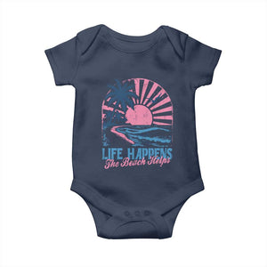 Life Happens The Beach Helps Baby Onesie Retro Coastal Ocean Therapy Cute Summer Vibes TS10 Navy Print Your Wear