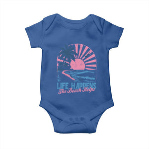 Life Happens The Beach Helps Baby Onesie Retro Coastal Ocean Therapy Cute Summer Vibes TS10 Royal Blue Print Your Wear