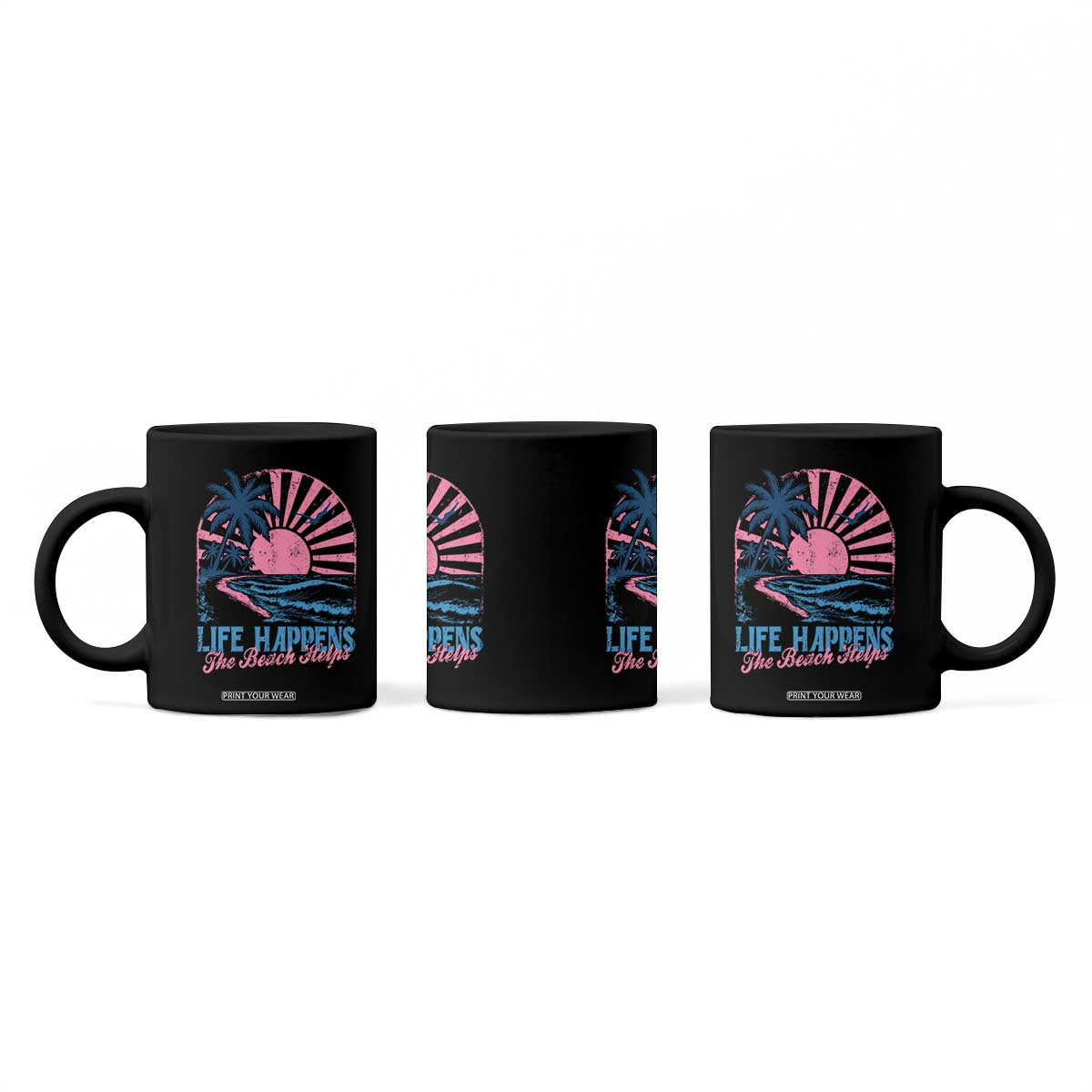 Life Happens The Beach Helps Coffee Mug Retro Coastal Ocean Therapy Cute Summer Vibes TS10 Print Your Wear