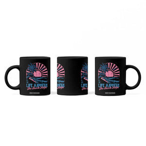 Life Happens The Beach Helps Coffee Mug Retro Coastal Ocean Therapy Cute Summer Vibes TS10 Print Your Wear