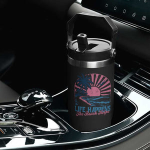 Life Happens The Beach Helps Flip Straw Tumbler Retro Coastal Ocean Therapy Cute Summer Vibes TS10 Print Your Wear
