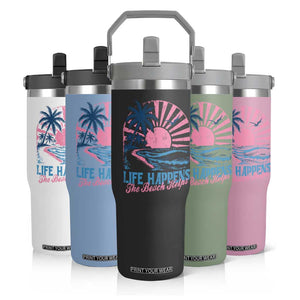 Life Happens The Beach Helps Flip Straw Tumbler Retro Coastal Ocean Therapy Cute Summer Vibes TS10 Print Your Wear