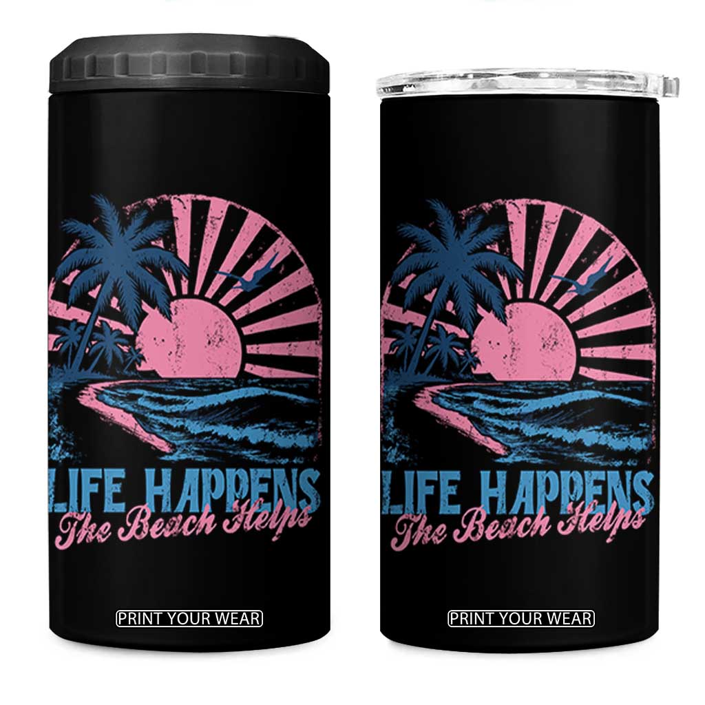 Life Happens The Beach Helps 4 in 1 Can Cooler Tumbler Retro Coastal Ocean Therapy Cute Summer Vibes TS10 One Size: 16 oz Black Print Your Wear