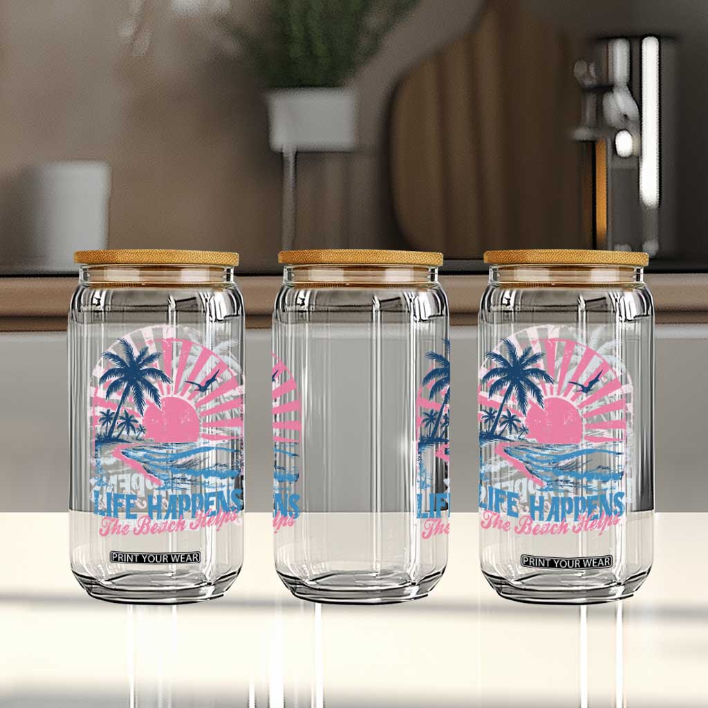 Life Happens The Beach Helps Glass Can Retro Coastal Ocean Therapy Cute Summer Vibes TS10 Print Your Wear