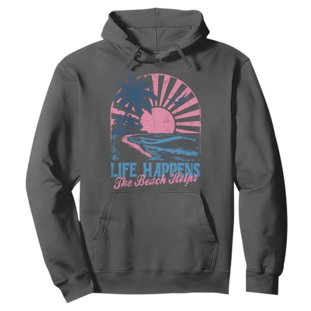 Life Happens The Beach Helps Hoodie Retro Coastal Ocean Therapy Cute Summer Vibes TS10 Dark Heather Print Your Wear