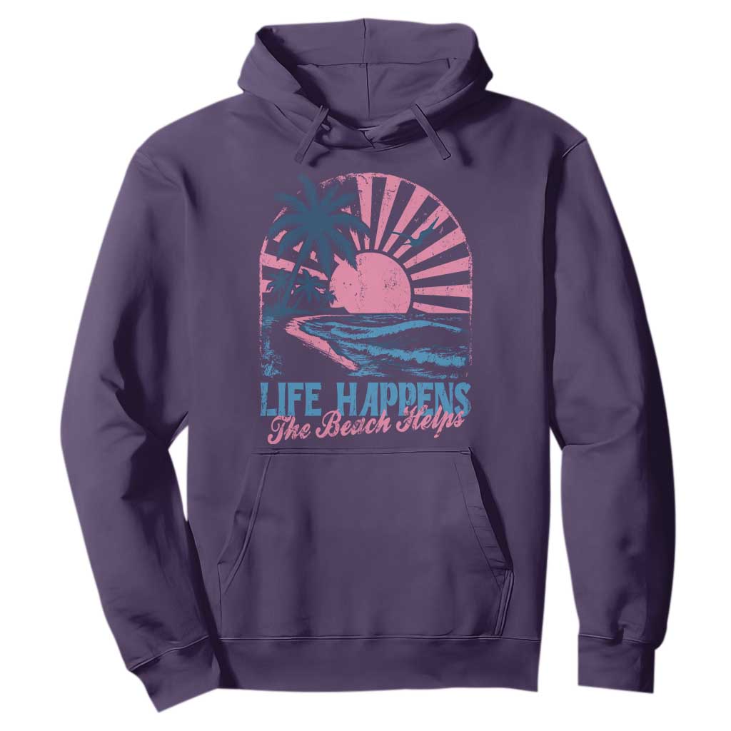 Life Happens The Beach Helps Hoodie Retro Coastal Ocean Therapy Cute Summer Vibes TS10 Purple Print Your Wear