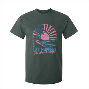 Life Happens The Beach Helps T Shirt For Kid Retro Coastal Ocean Therapy Cute Summer Vibes TS10 Dark Forest Green Print Your Wear