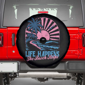 Life Happens The Beach Helps Spare Tire Cover Retro Coastal Ocean Therapy Cute Summer Vibes TS10 Black Print Your Wear