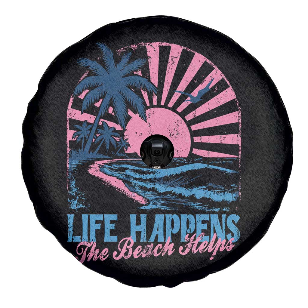 Life Happens The Beach Helps Spare Tire Cover Retro Coastal Ocean Therapy Cute Summer Vibes TS10 Print Your Wear