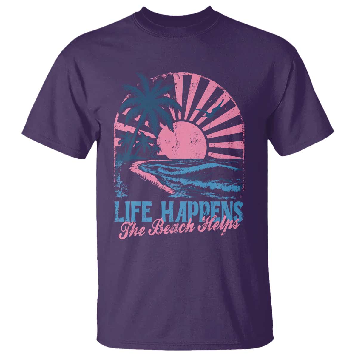 Life Happens The Beach Helps T Shirt Retro Coastal Ocean Therapy Cute Summer Vibes TS10 Purple Print Your Wear