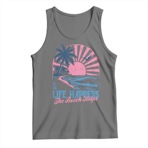Life Happens The Beach Helps Tank Top Retro Coastal Ocean Therapy Cute Summer Vibes TS10 Black Heather Print Your Wear
