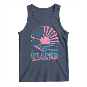Life Happens The Beach Helps Tank Top Retro Coastal Ocean Therapy Cute Summer Vibes TS10 Navy Print Your Wear