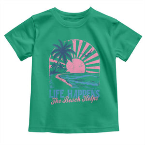 Life Happens The Beach Helps Toddler T Shirt Retro Coastal Ocean Therapy Cute Summer Vibes TS10 Irish Green Print Your Wear