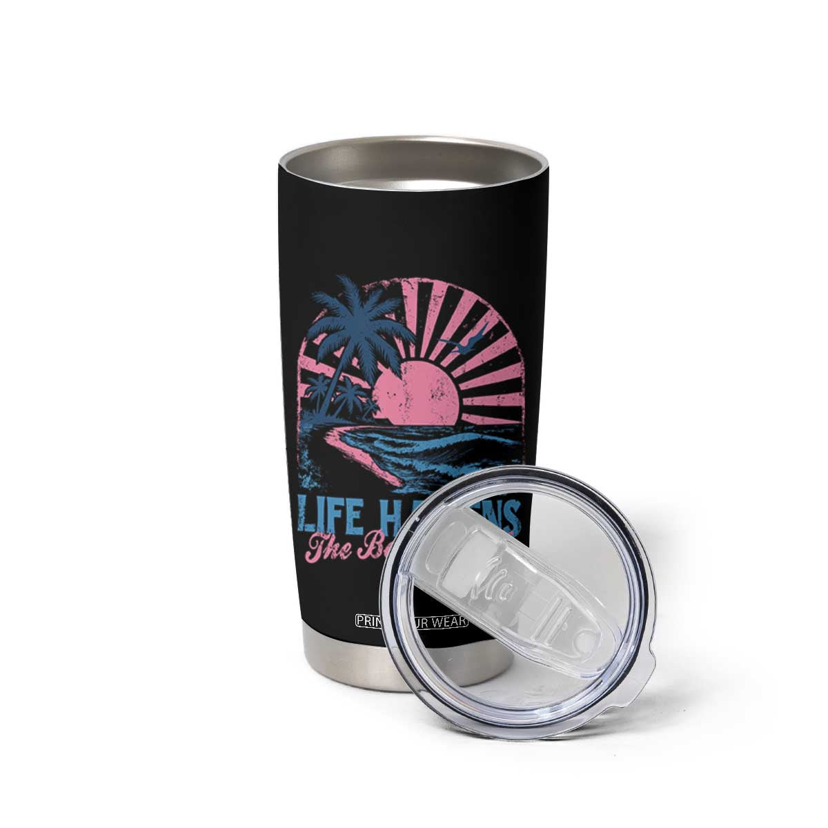 Life Happens The Beach Helps Tumbler Cup Retro Coastal Ocean Therapy Cute Summer Vibes TS10 Print Your Wear