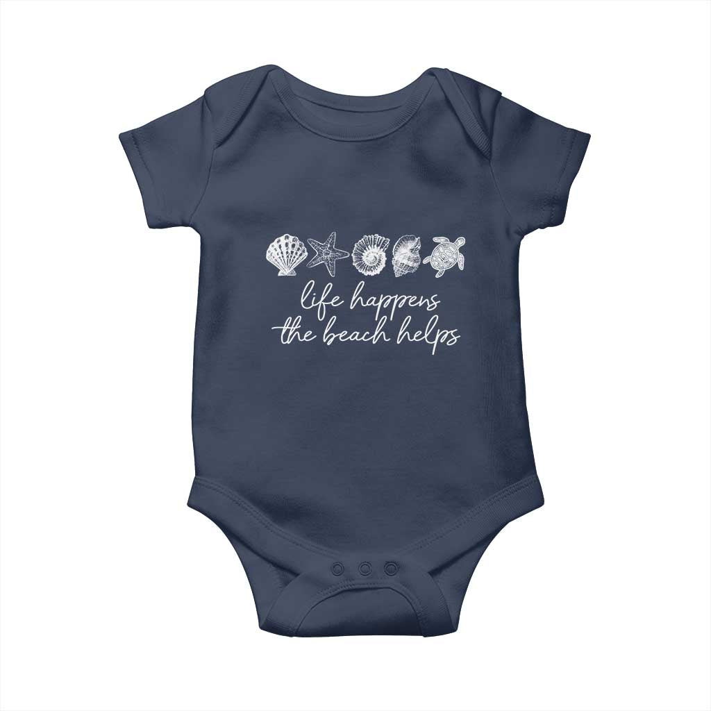 Life Happens The Beach Helps Baby Onesie Coastal Ocean Therapy Cute Summer Vibes TS10 Navy Print Your Wear