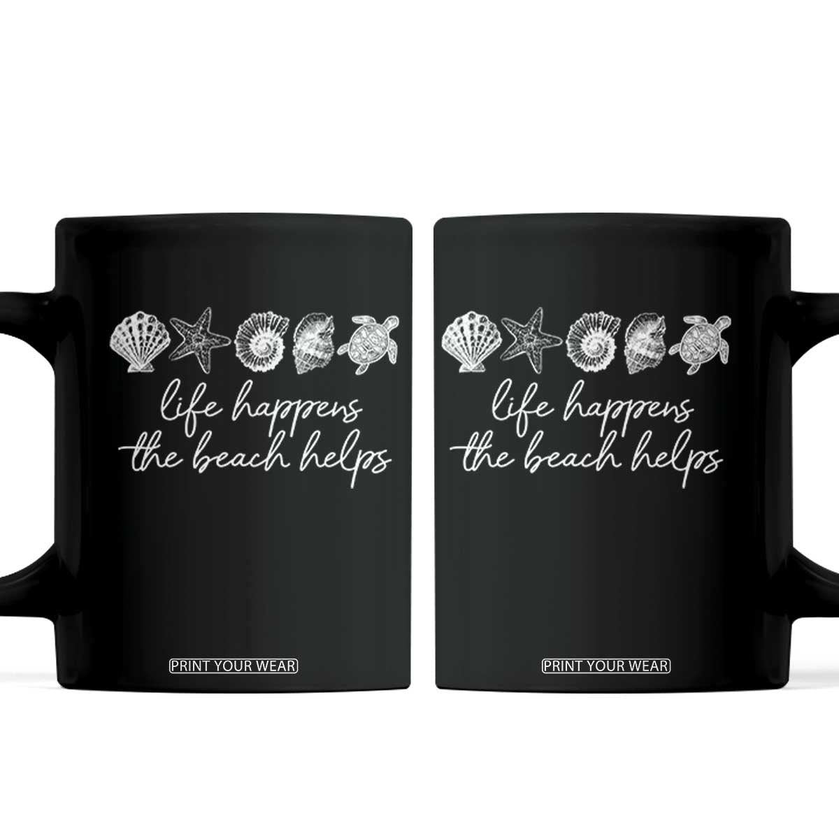 Life Happens The Beach Helps Coffee Mug Coastal Ocean Therapy Cute Summer Vibes TS10 Black Print Your Wear