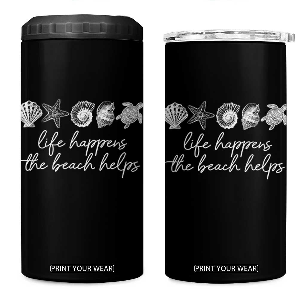 Life Happens The Beach Helps 4 in 1 Can Cooler Tumbler Coastal Ocean Therapy Cute Summer Vibes TS10 One Size: 16 oz Black Print Your Wear