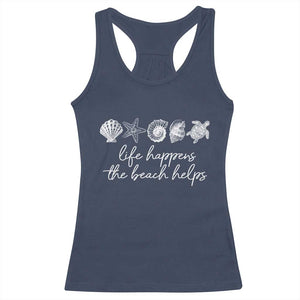 Life Happens The Beach Helps Racerback Tank Top Coastal Ocean Therapy Cute Summer Vibes TS10 Navy Print Your Wear