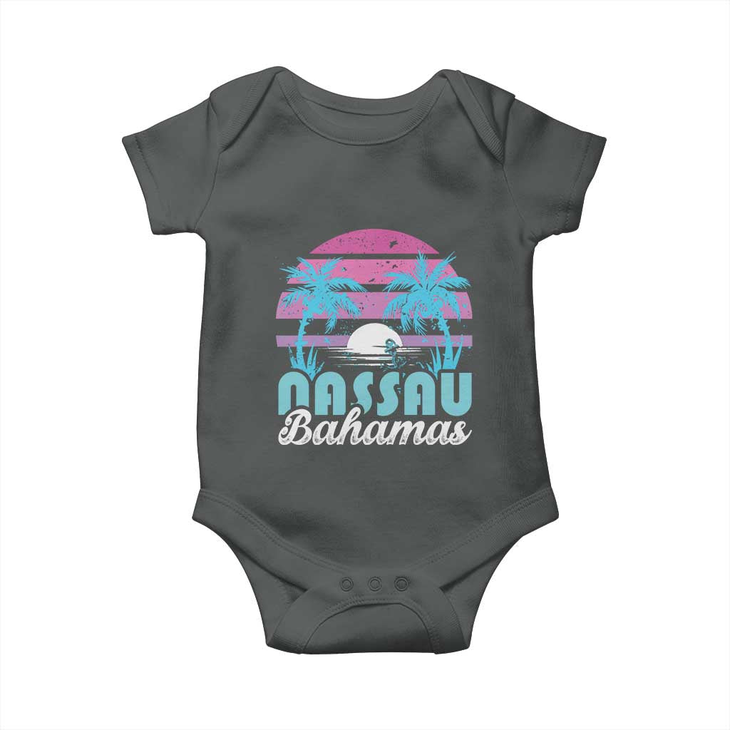 Vintage Nassau Baby Onesie Tropical Island Palm Trees Beach Bahamas Vacation TS10 Dark Heather Print Your Wear